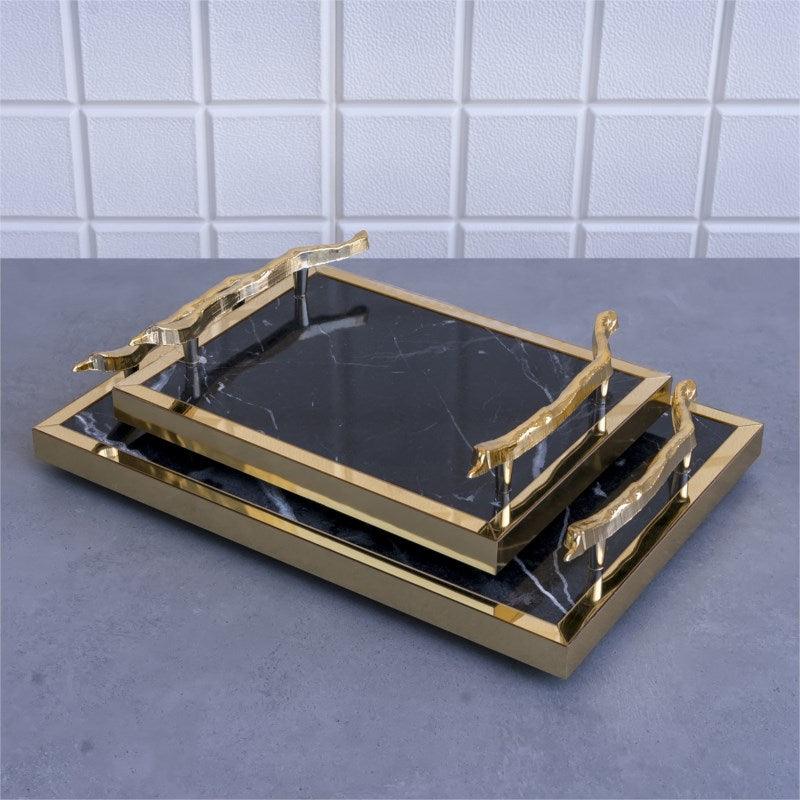 2pc Black & Gold Tray - Home And Trends