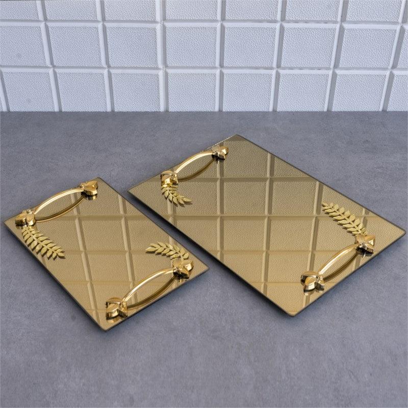 2pc Rectangle Gold Mirror Tray - Home And Trends