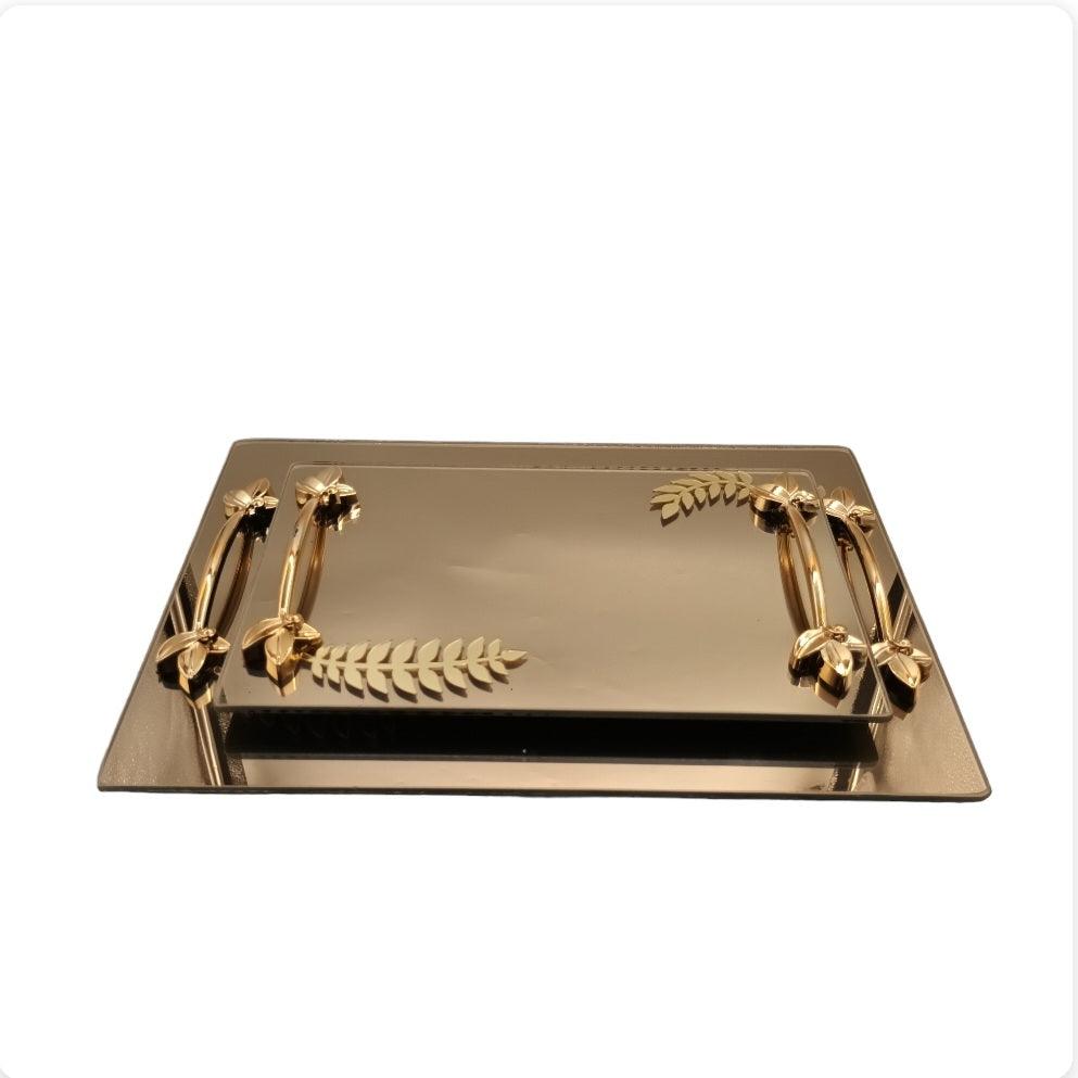 2pc Rectangle Gold Mirror Tray - Home And Trends