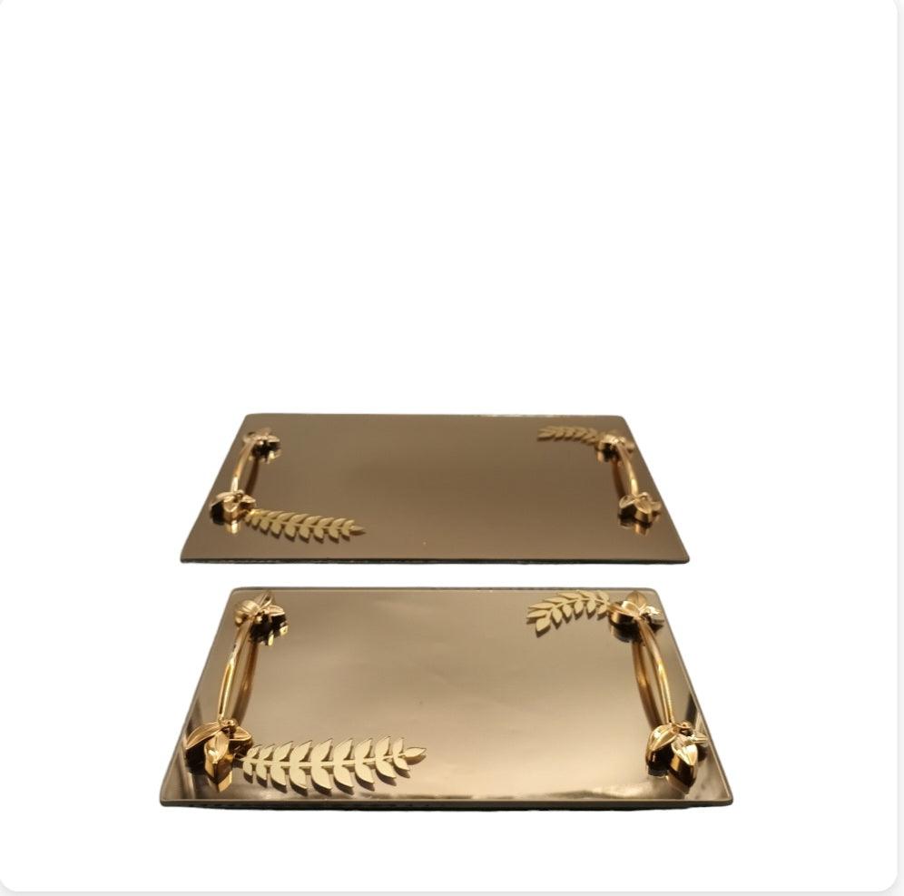 2pc Rectangle Gold Mirror Tray - Home And Trends