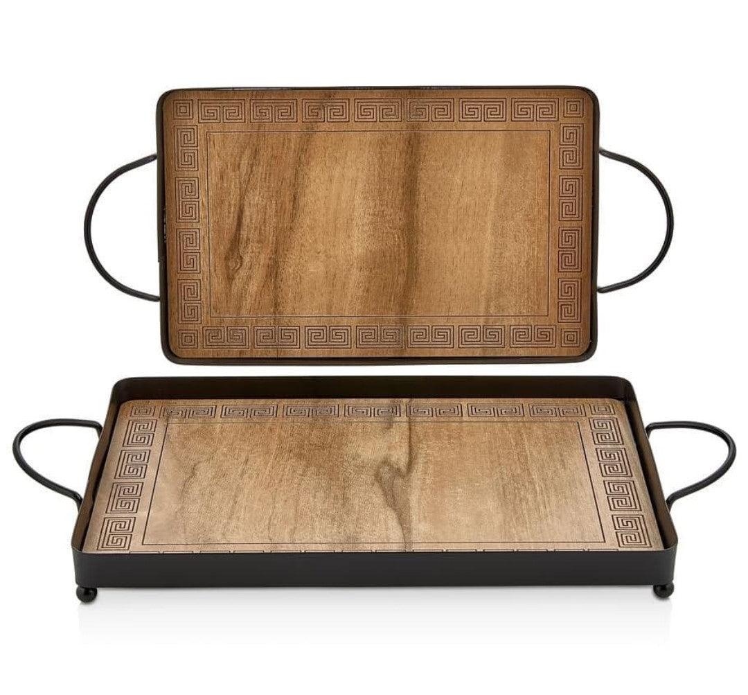 2pc Rectangular Wood & Metal Tray - Home And Trends