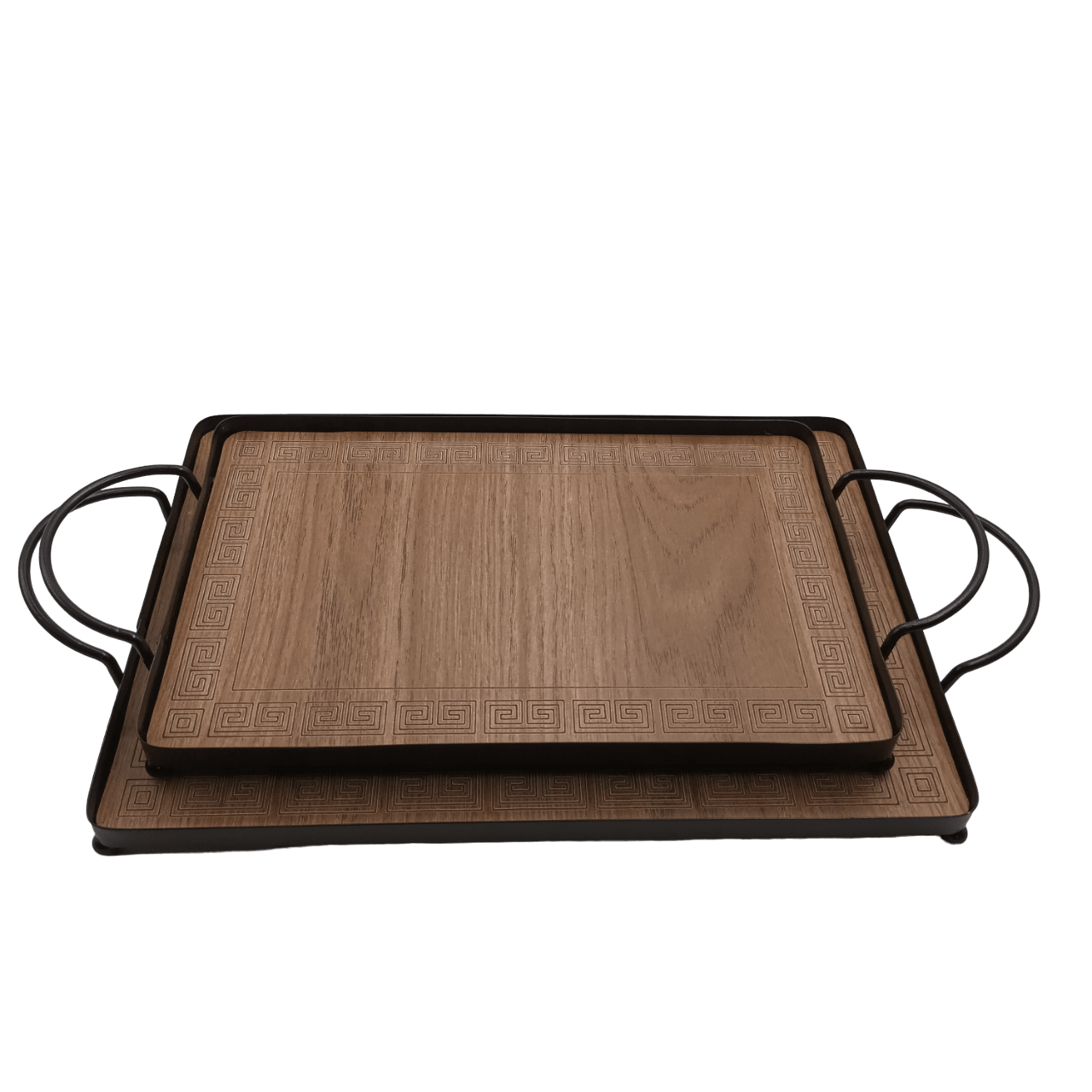 2pc Rectangular Wood & Metal Tray - Home And Trends