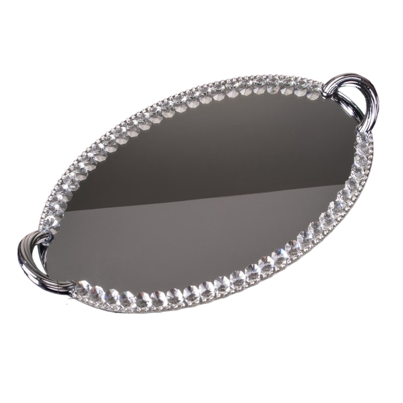 Oval Crystal Mirrored Tray - Silver