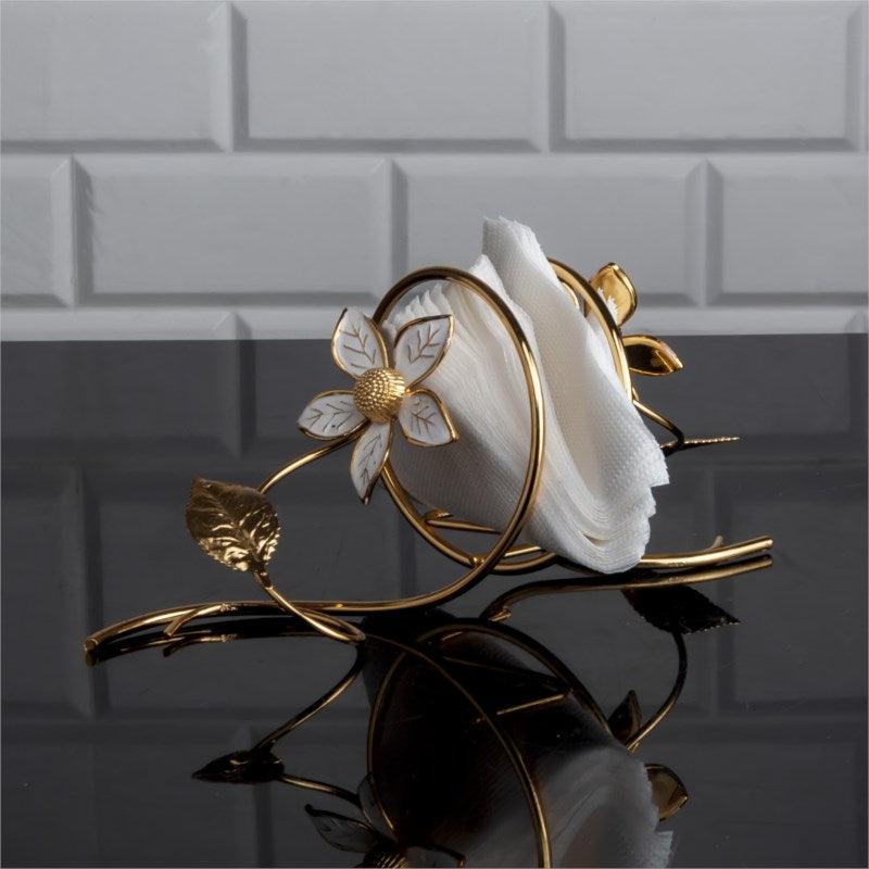 Gold Napkin Ring with Flower - Home And Trends