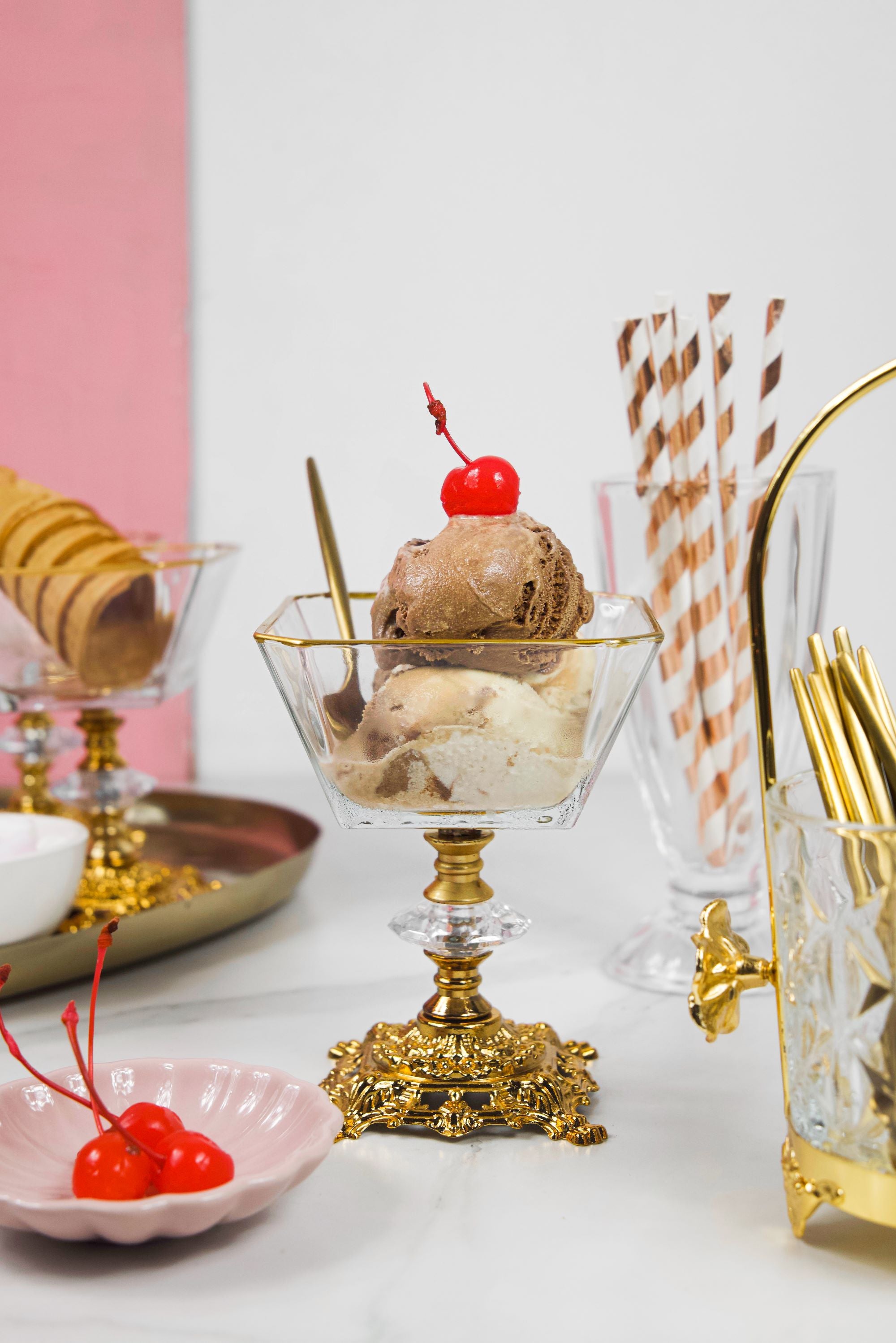 Square Gold Footed Ice Cream Bowls