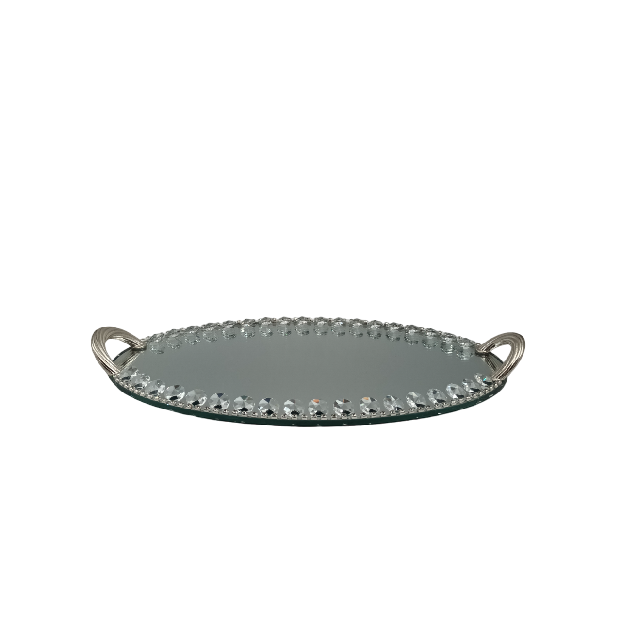 Oval Crystal Mirrored Tray - Silver