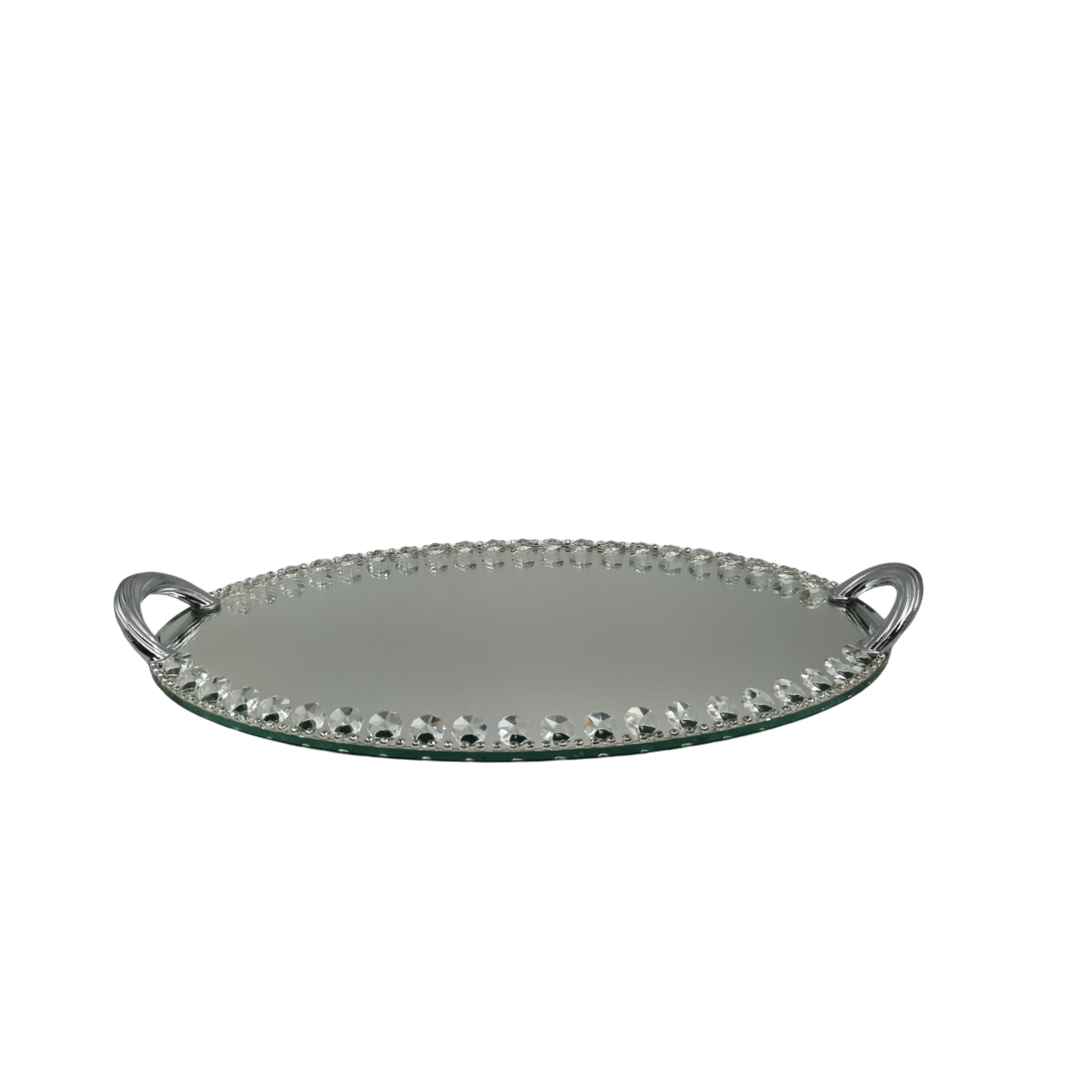 Oval Crystal Mirrored Tray - Silver