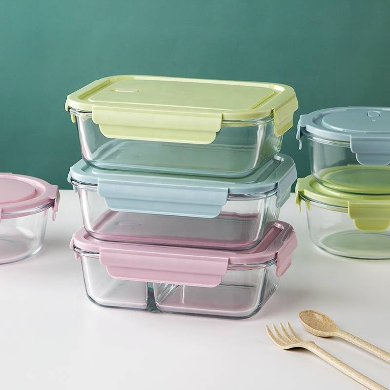 Rectangular Two Compartment Glass Food Container - 1L